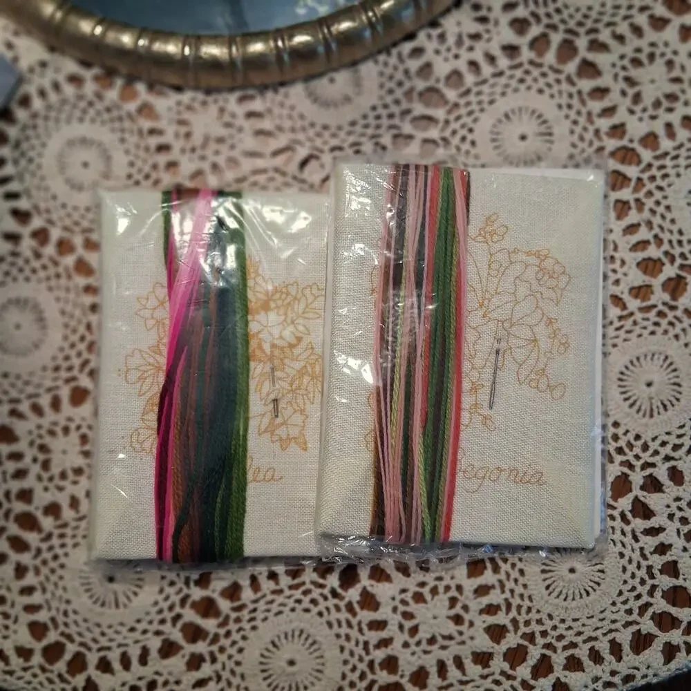 Sunset Designs Jiffy Stitchery new open 2 crewel kits vintage  begonia azalea